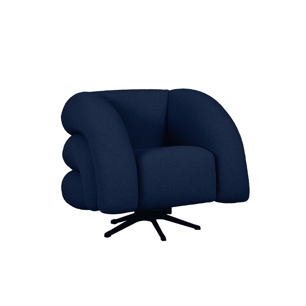 Poltrona Decorativa Giratória Micheli Orgânica Boucle Azul Marinho - Montanaris Decor
