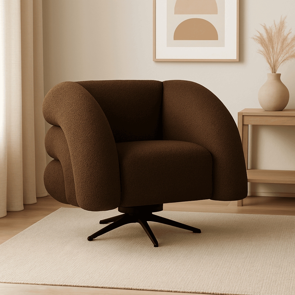 Poltrona Decorativa Giratória Micheli Orgânica Boucle Marrom - Montanaris Decor