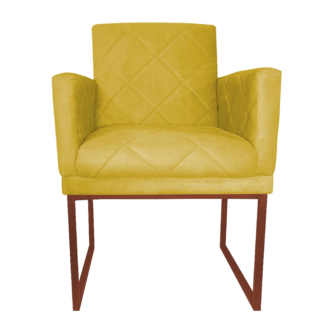 Poltrona Decorativa Klara Base Bronze Veludo Amarelo   - Montanaris Decor