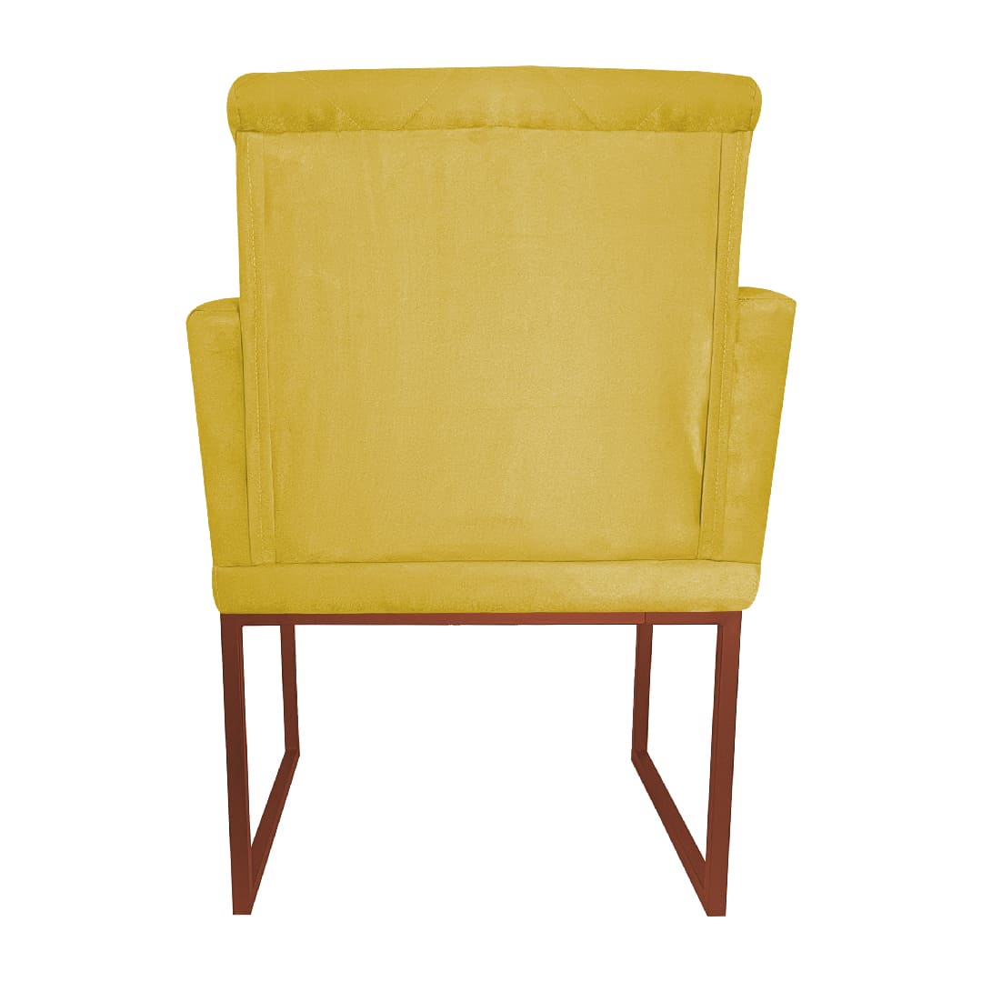 Poltrona Decorativa Klara Base Bronze Veludo Amarelo   - Montanaris Decor