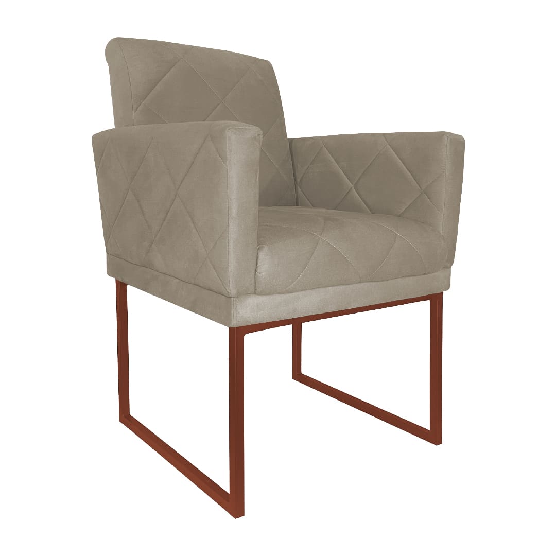 Poltrona Decorativa Klara Base Bronze Veludo Bege - Montanaris Decor
