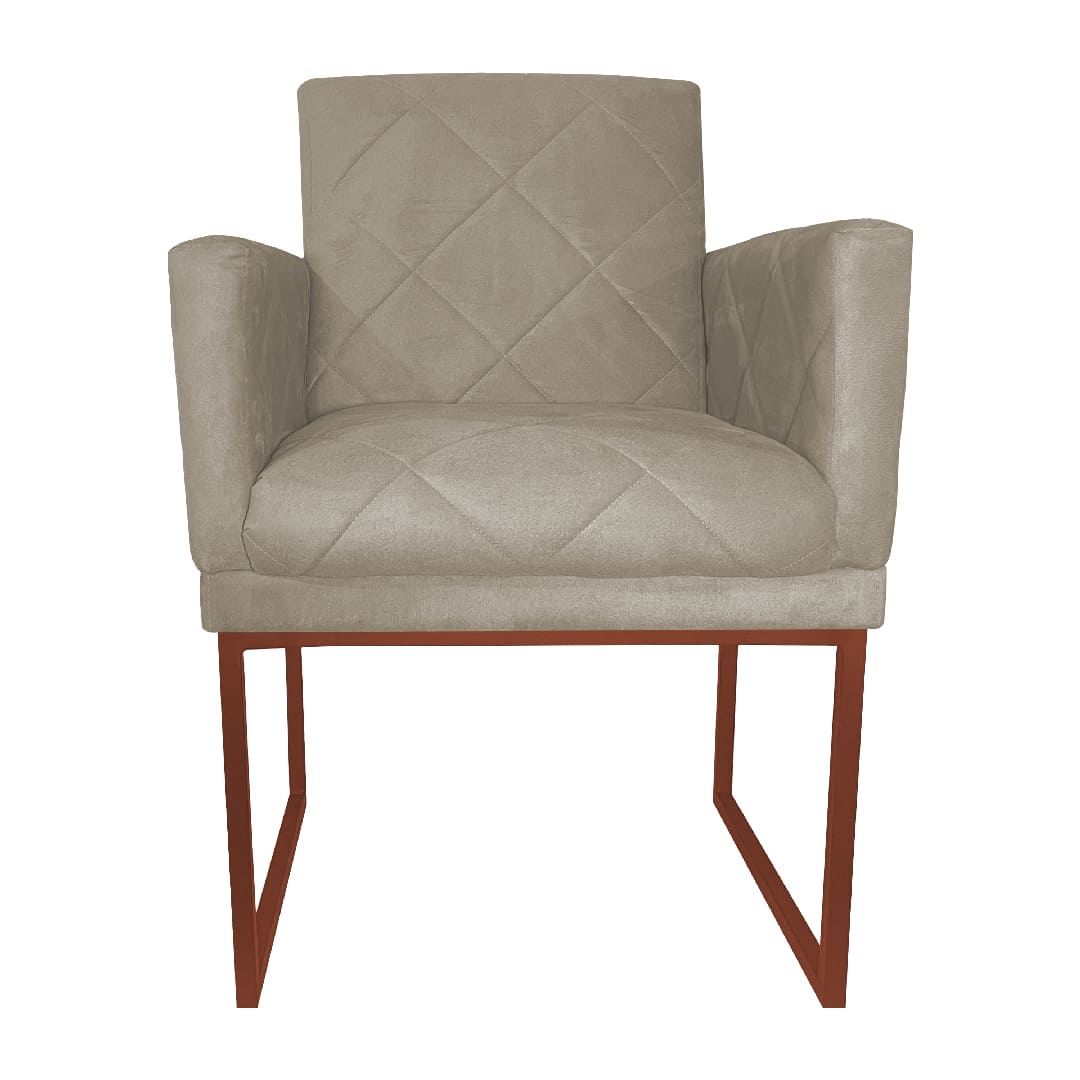 Poltrona Decorativa Klara Base Bronze Veludo Bege - Montanaris Decor