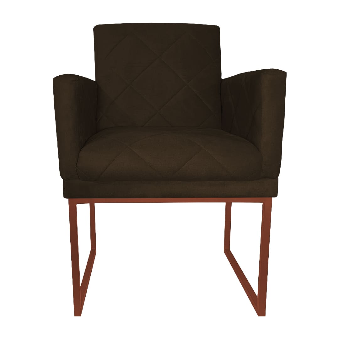 Poltrona Decorativa Klara Base Bronze Veludo Marrom - Montanaris Decor