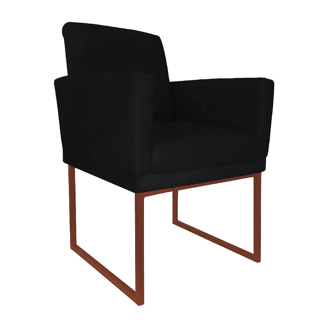 Poltrona Decorativa Klara Base Bronze Veludo Preto - Montanaris Decor