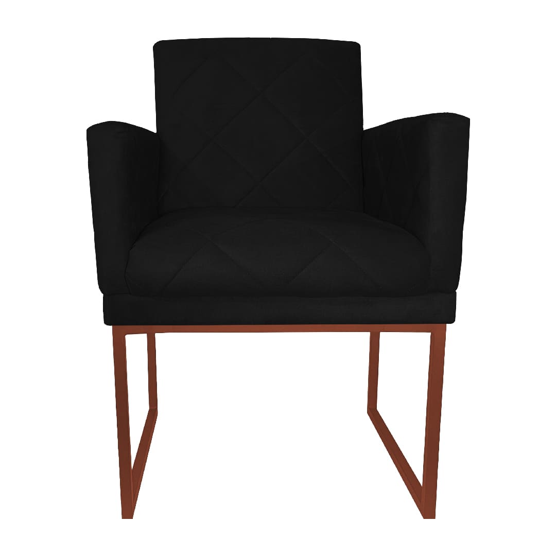 Poltrona Decorativa Klara Base Bronze Veludo Preto - Montanaris Decor