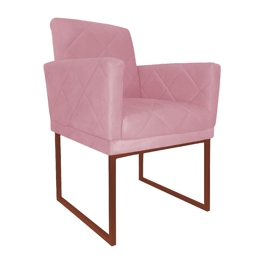 Poltrona Decorativa Klara Base Bronze Veludo Rosa - Montanaris Decor