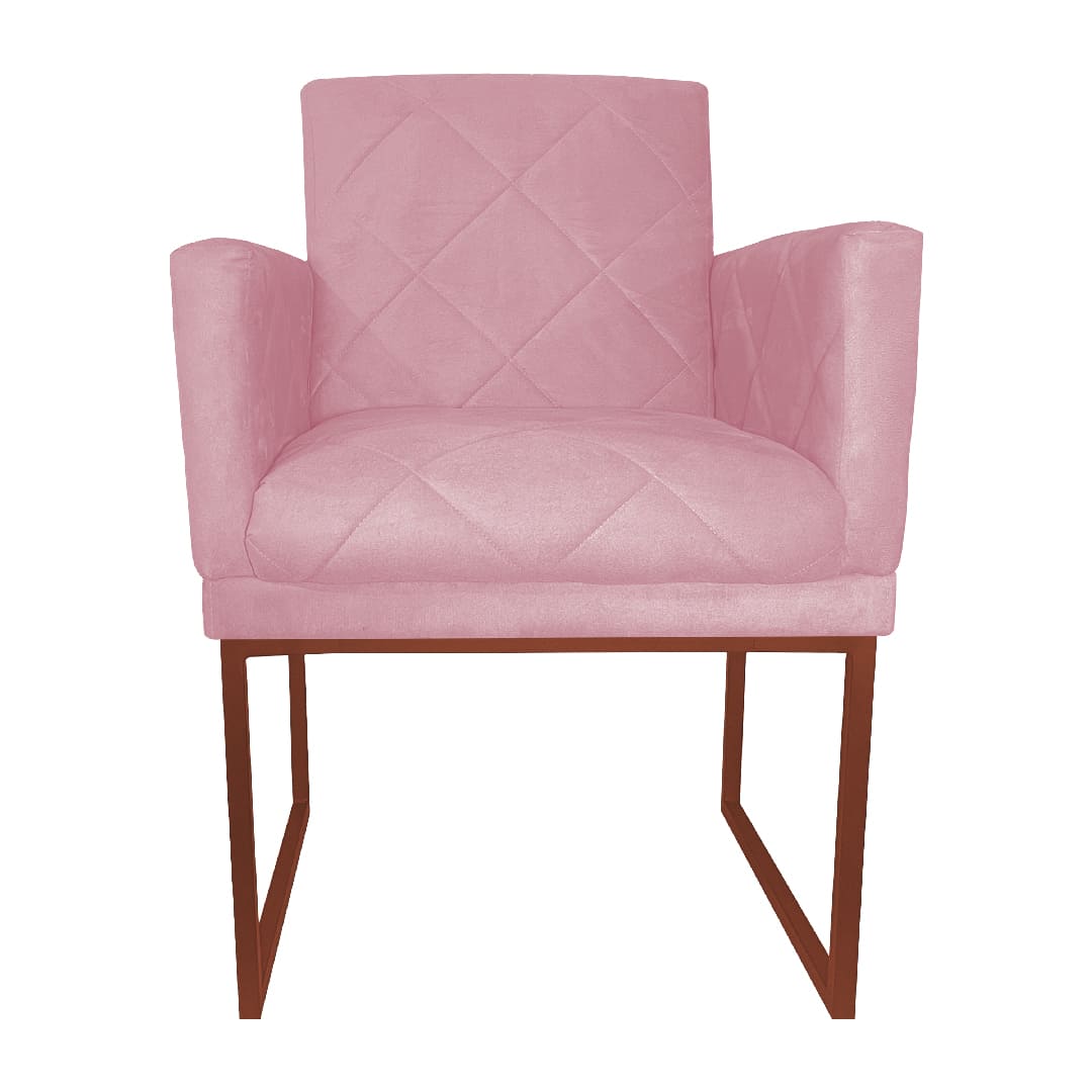 Poltrona Decorativa Klara Base Bronze Veludo Rosa - Montanaris Decor