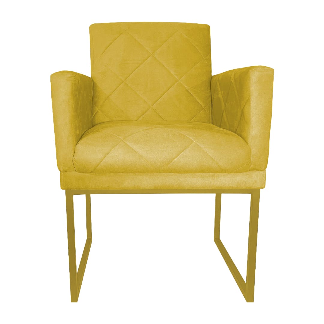 Poltrona Decorativa Klara Base Gold Veludo Amarelo - Montanaris Decor