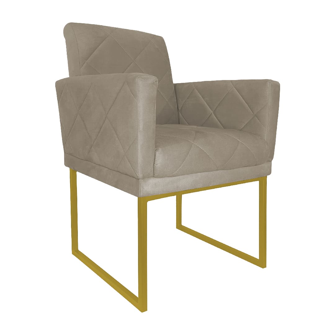 Poltrona Decorativa Klara Base Gold Veludo Bege - Montanaris Decor