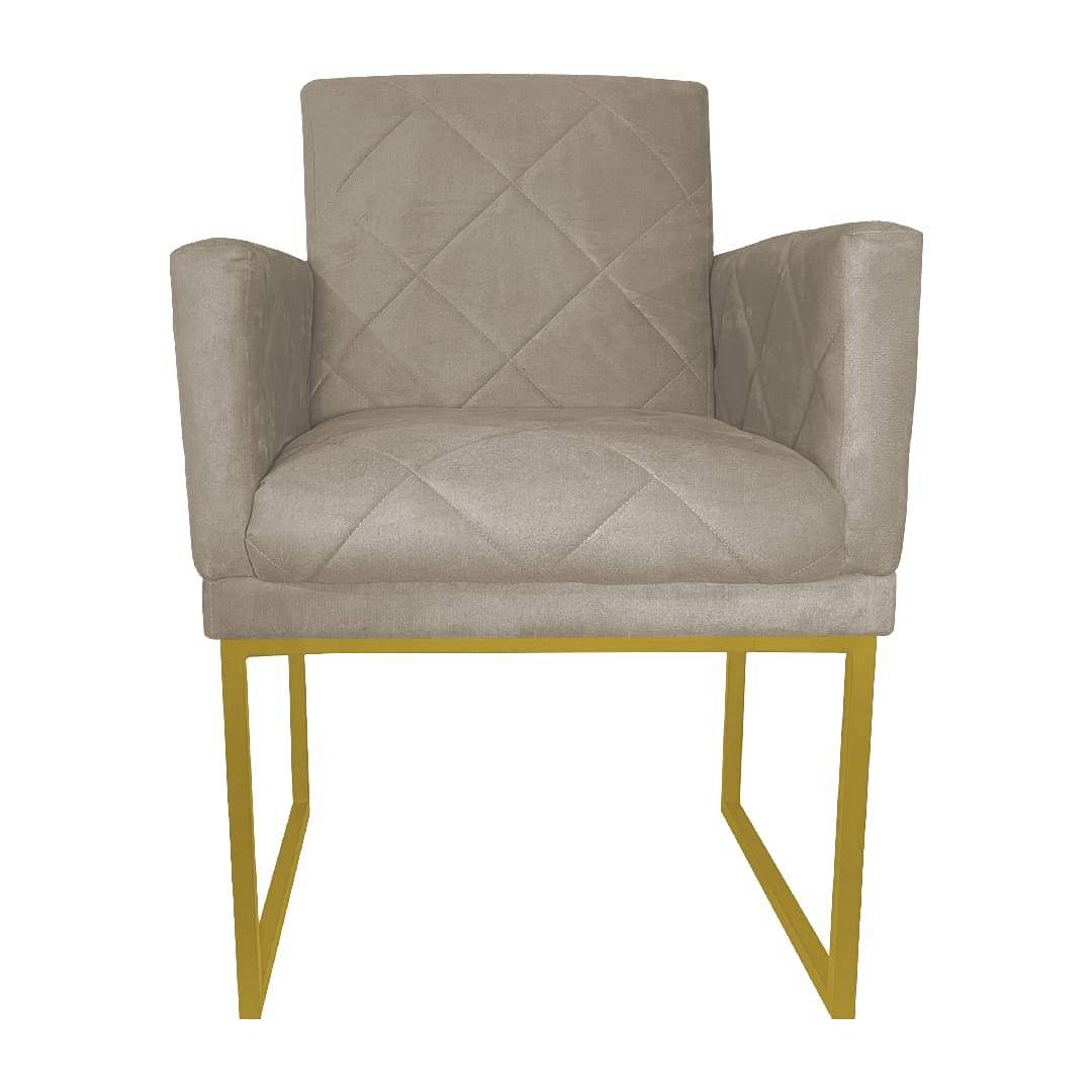 Poltrona Decorativa Klara Base Gold Veludo Bege - Montanaris Decor