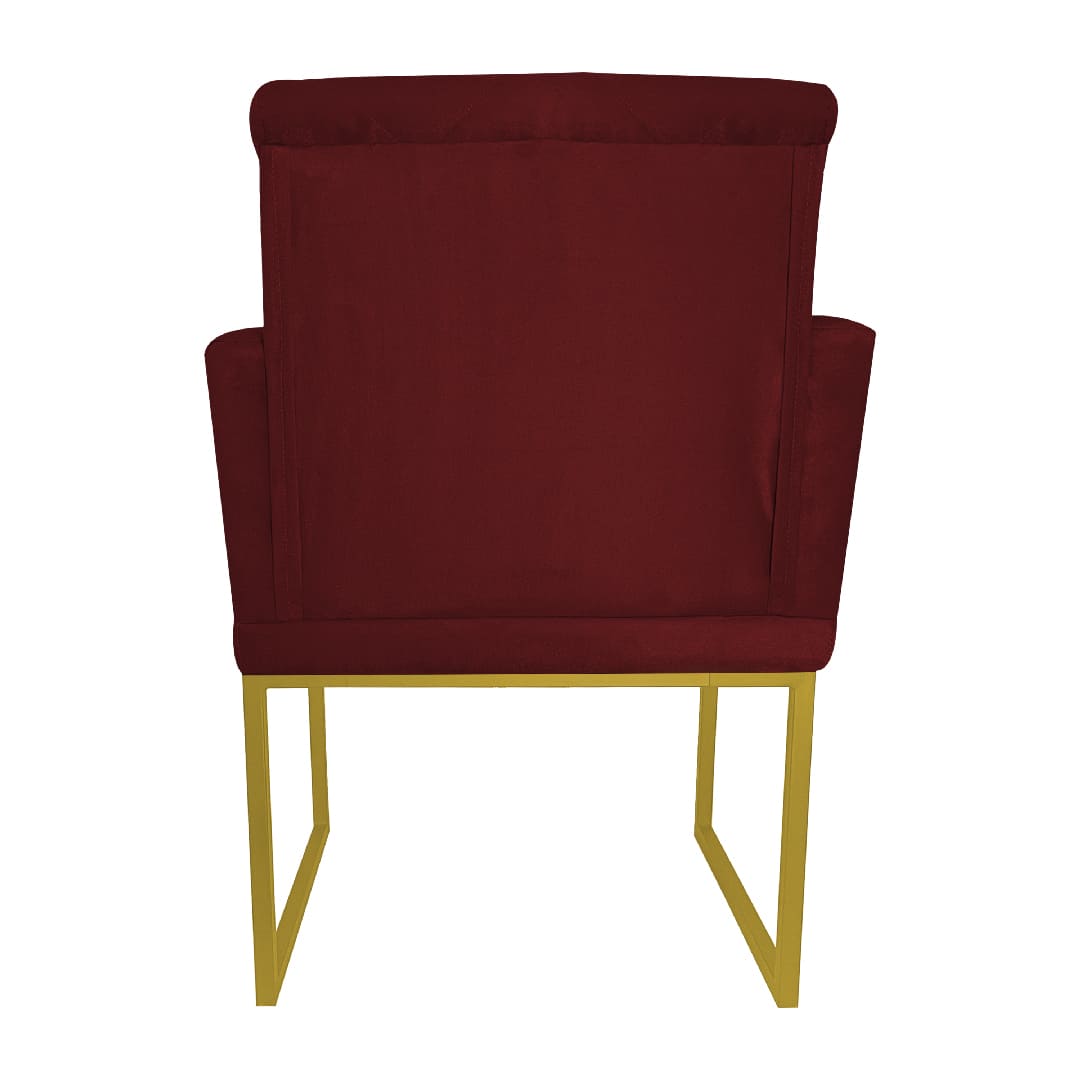 Poltrona Decorativa Klara Base Gold Veludo Bordô - Montanaris Decor