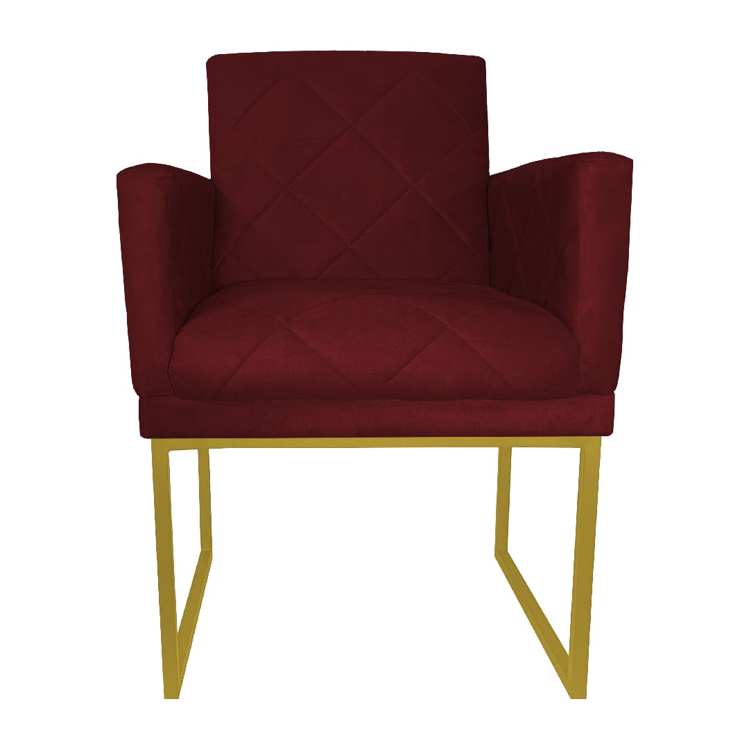 Poltrona Decorativa Klara Base Gold Veludo Bordô - Montanaris Decor