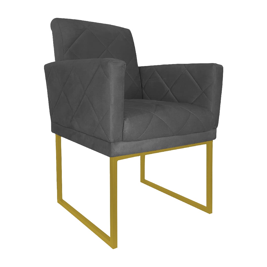 Poltrona Decorativa Klara Base Gold Veludo Cinza - Montanaris Decor