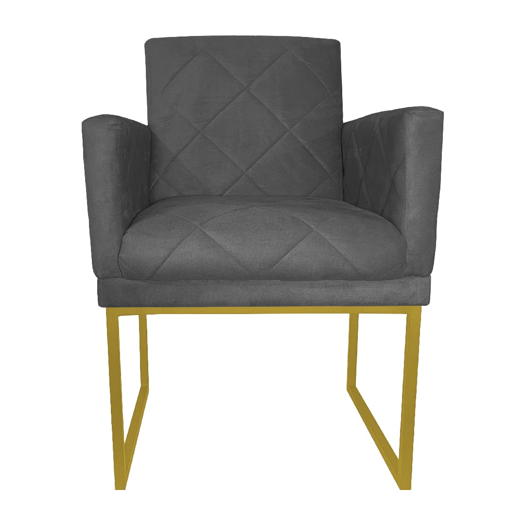 Poltrona Decorativa Klara Base Gold Veludo Cinza - Montanaris Decor