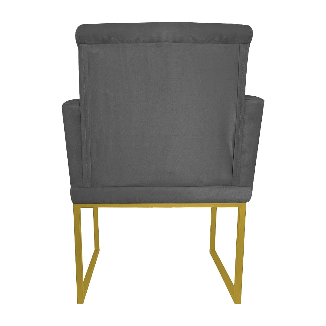 Poltrona Decorativa Klara Base Gold Veludo Cinza - Montanaris Decor