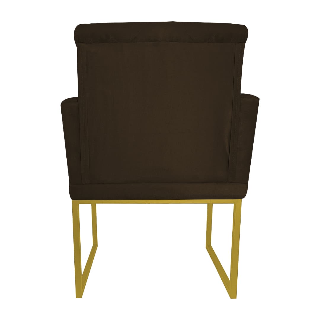 Poltrona Decorativa Klara Base Gold Veludo Marrom - Montanaris Decor