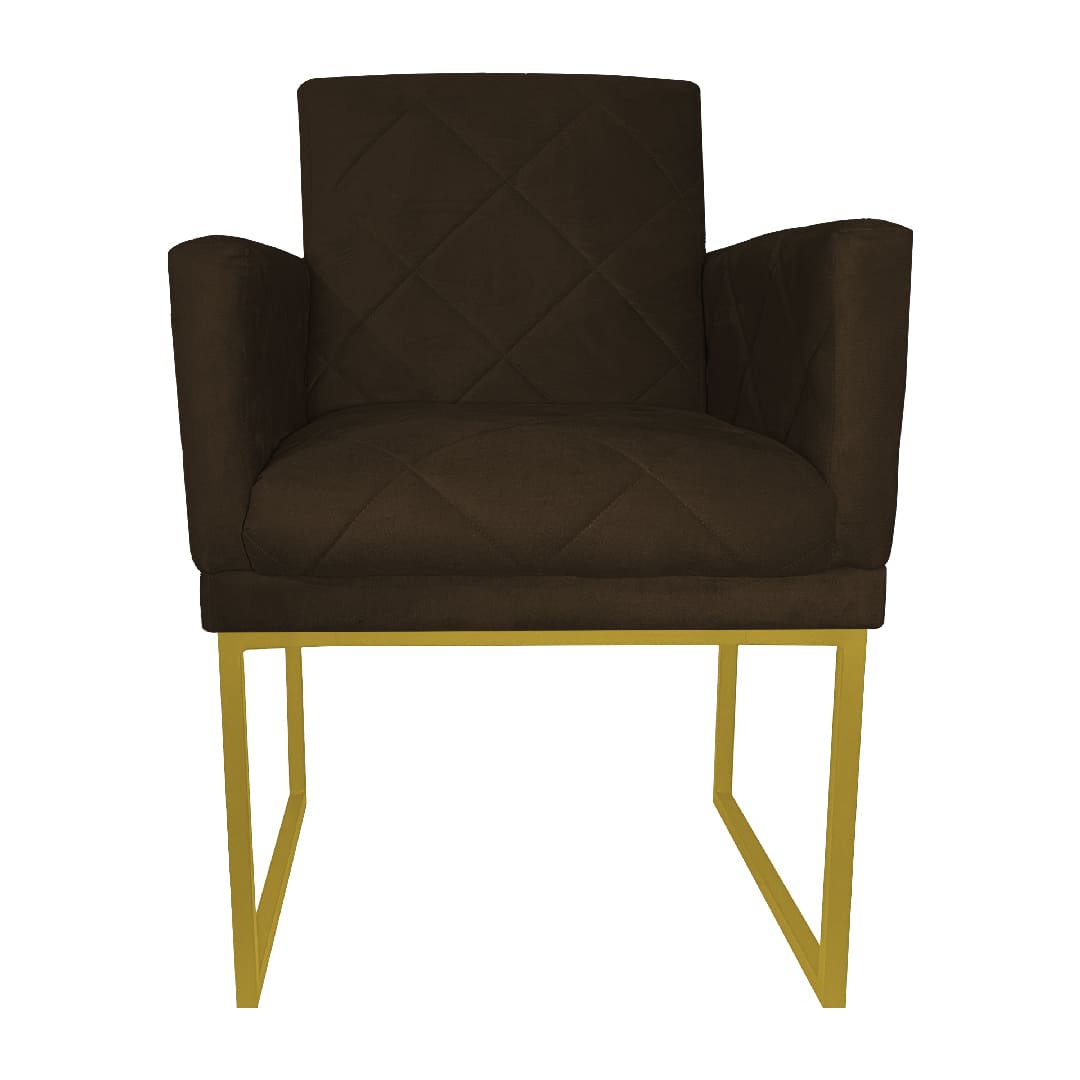 Poltrona Decorativa Klara Base Gold Veludo Marrom - Montanaris Decor