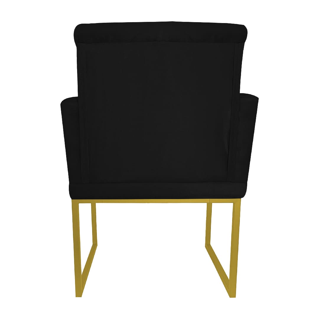 Poltrona Decorativa Klara Base Gold Veludo Preto - Montanaris Decor