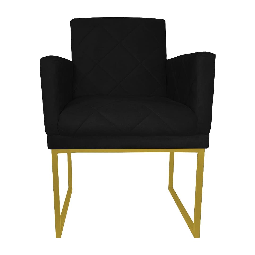 Poltrona Decorativa Klara Base Gold Veludo Preto - Montanaris Decor