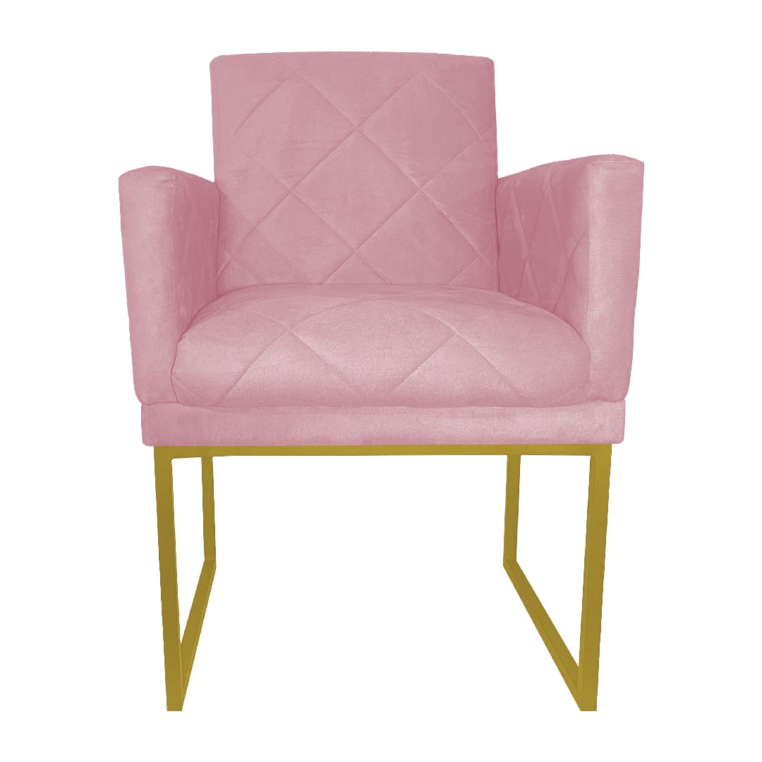 Poltrona Decorativa Klara Base Gold Veludo Rosa - Montanaris Decor