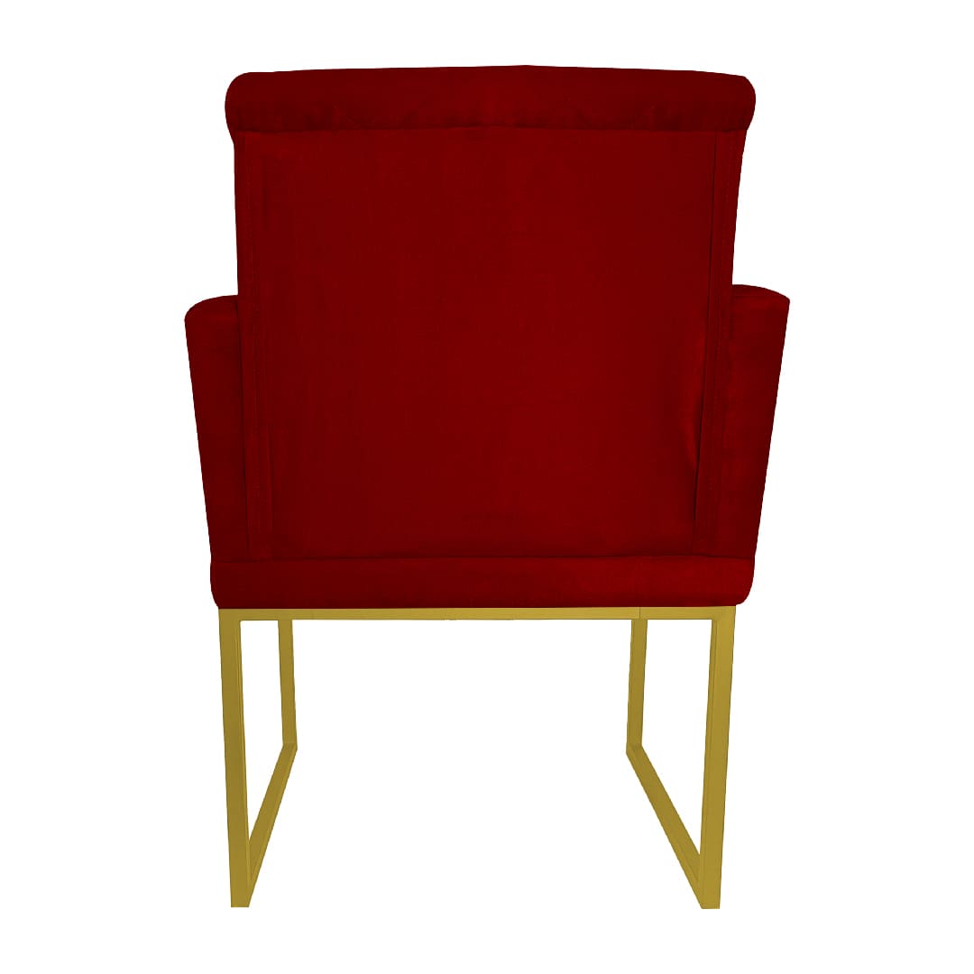 Poltrona Decorativa Klara Base Gold Veludo Vermelho - Montanaris Decor