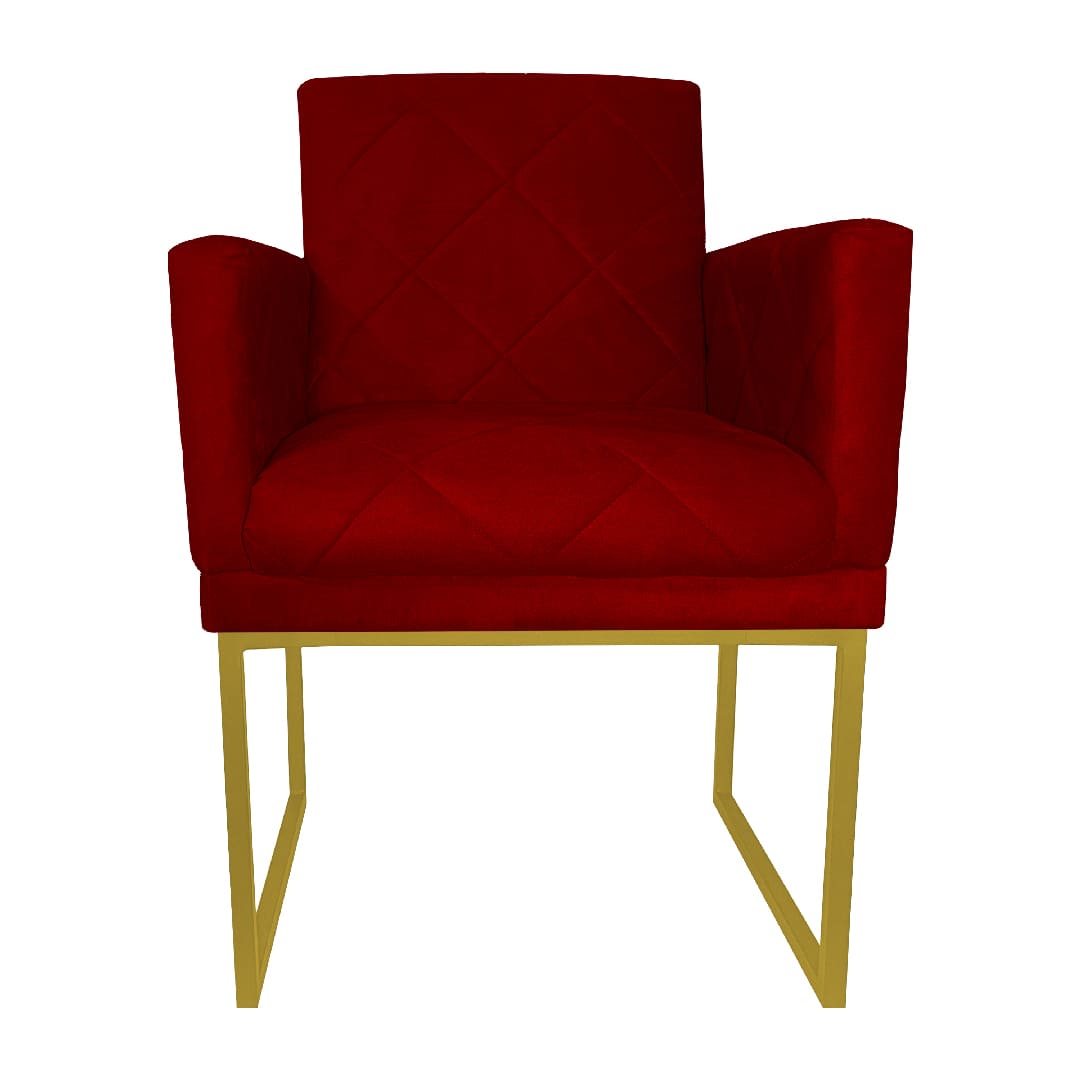 Poltrona Decorativa Klara Base Gold Veludo Vermelho - Montanaris Decor