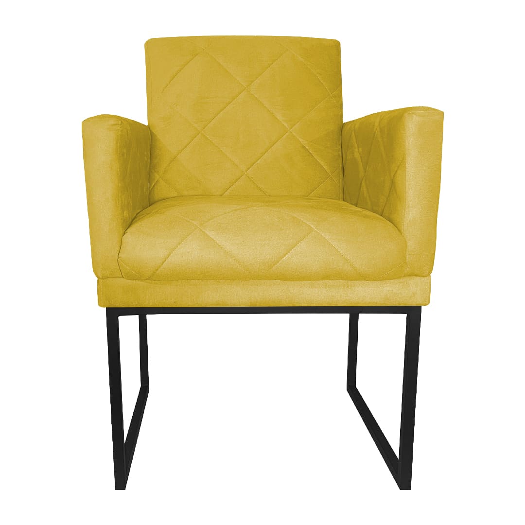 Poltrona Decorativa Klara Base Preto Veludo Amarelo - Montanaris Decor