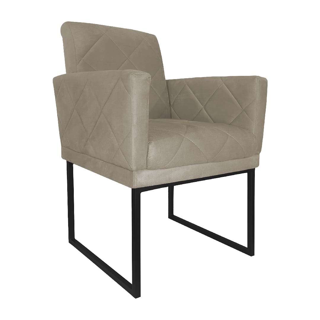 Poltrona Decorativa Klara Base Preto Veludo Bege - Montanaris Decor