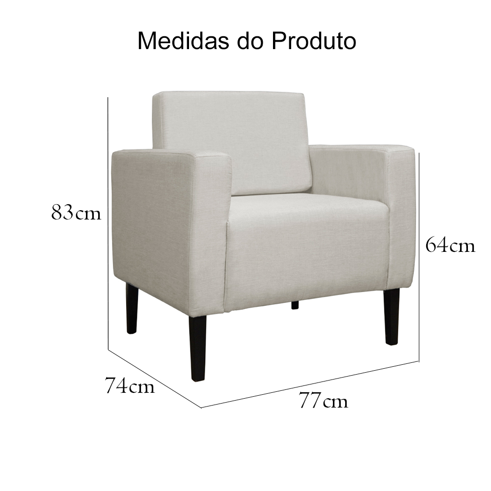 Poltrona Decorativa Leticia Slim Veludo Bege - Montanaris Decor