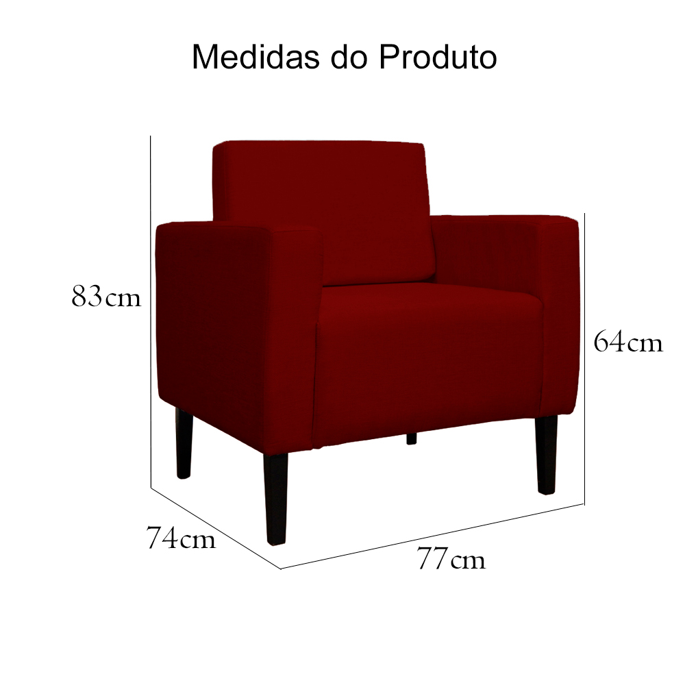 Poltrona Decorativa Leticia Slim Veludo Bordô - Montanaris Decor