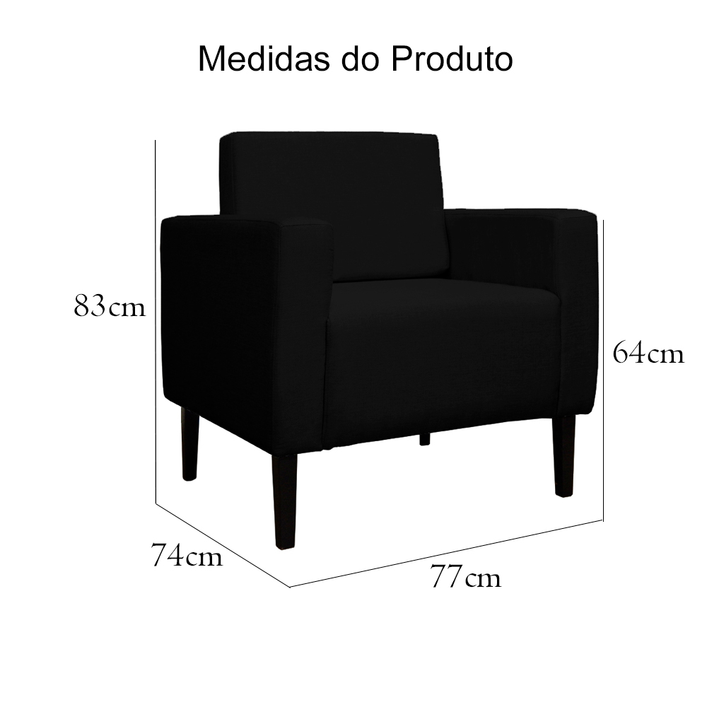 Poltrona Decorativa Leticia Slim Veludo Preto - Montanaris Decor