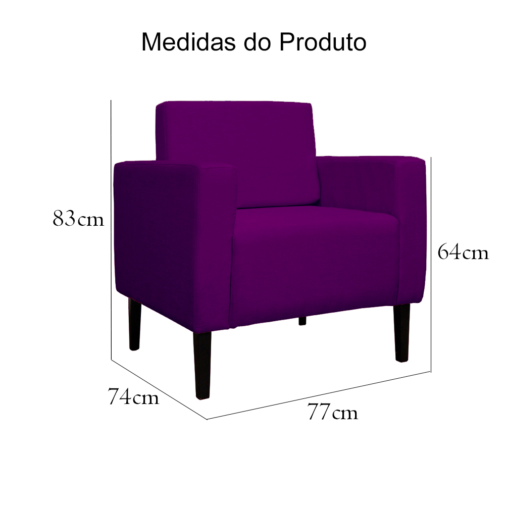 Poltrona Decorativa Leticia Slim Veludo Roxo - Montanaris Decor
