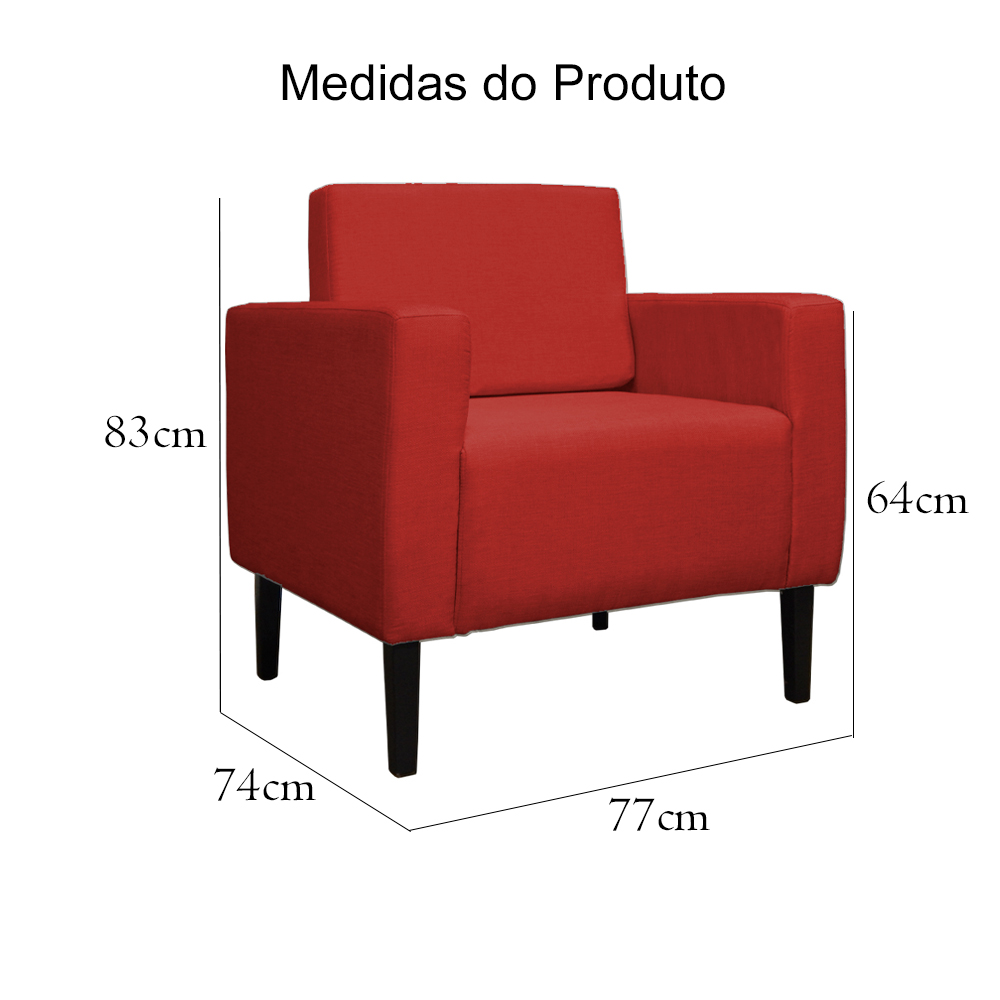 Poltrona Decorativa Leticia Slim Veludo Vermelho - Montanaris Decor
