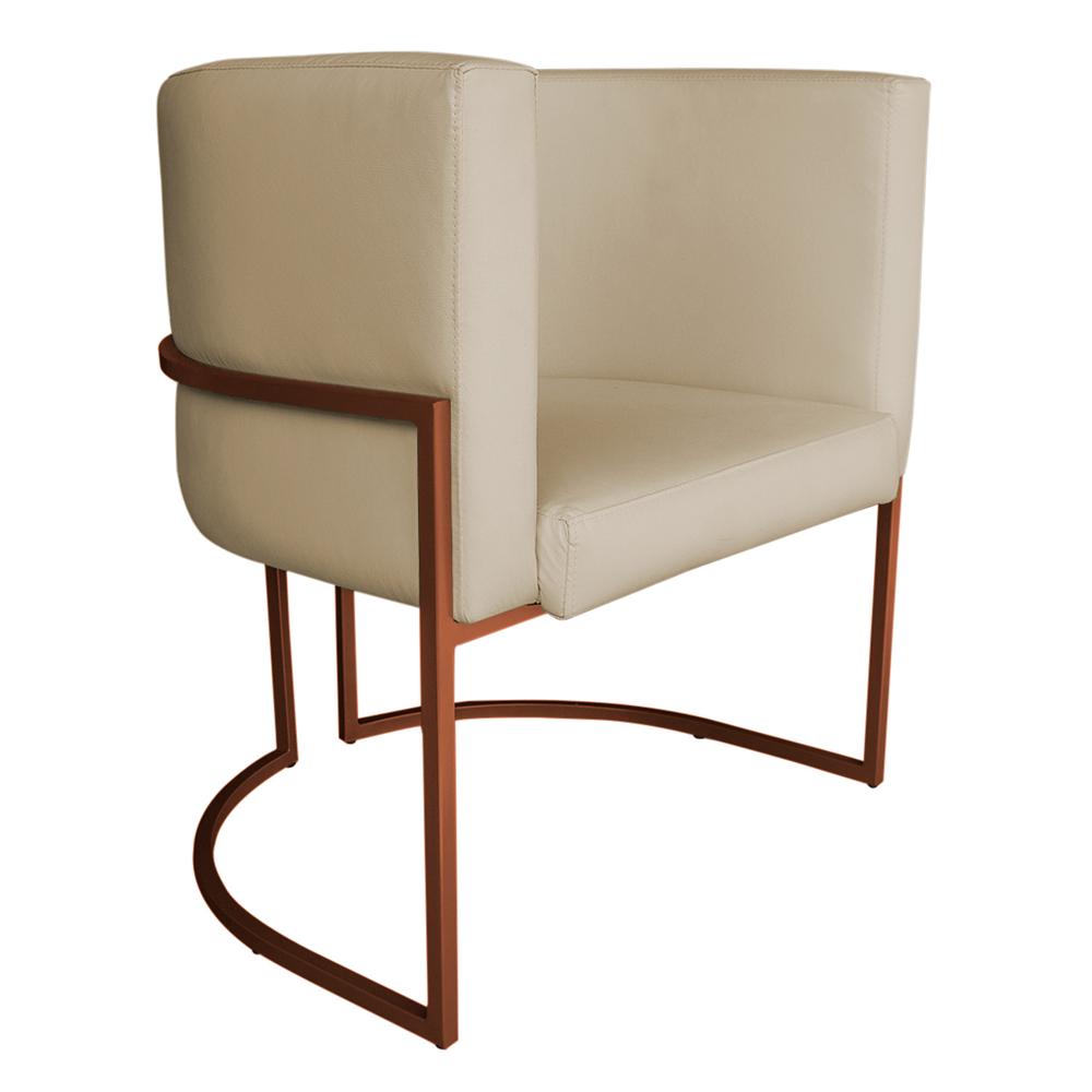 Poltrona Decorativa Luana Base Bronze PU Bege - Montanaris Decor