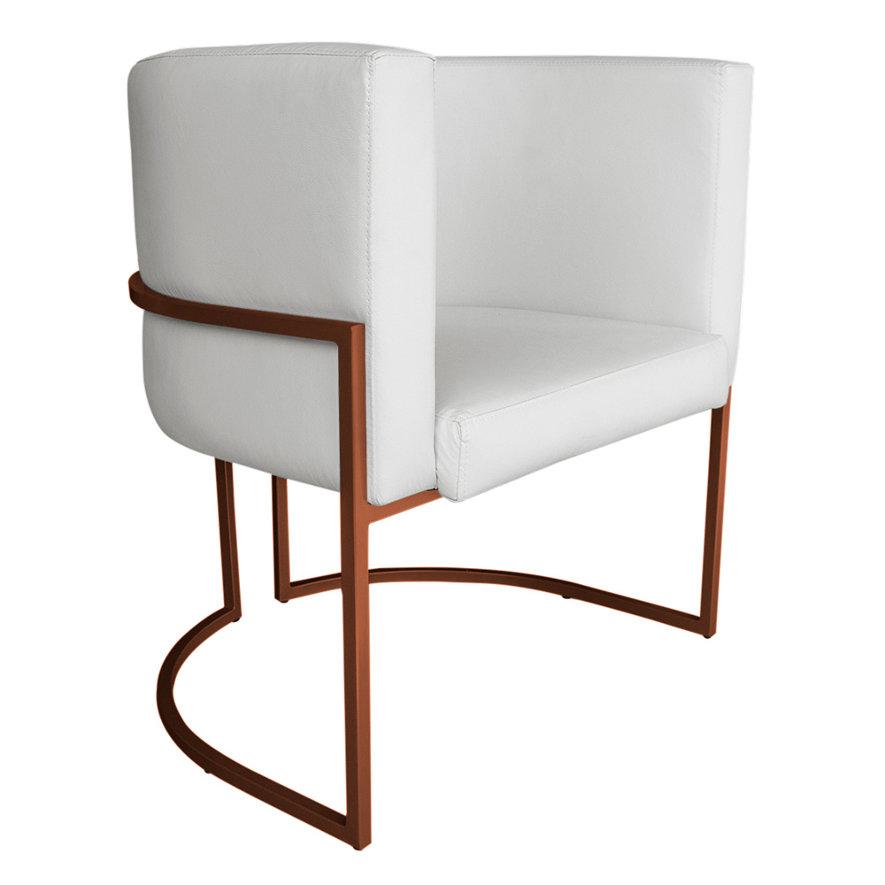 Poltrona Decorativa Luana Base Bronze PU Branco - Montanaris Decor