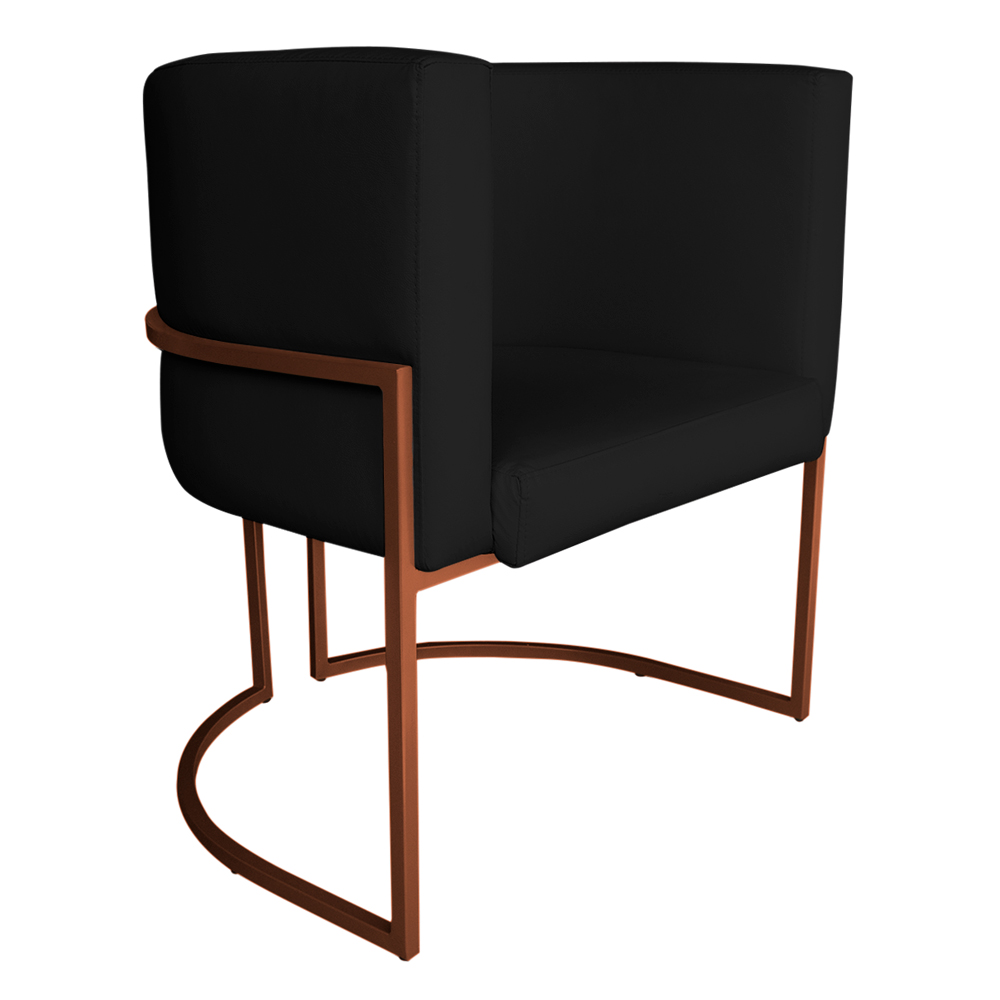 Poltrona Decorativa Luana Base Bronze PU Preto - Montanaris Decor