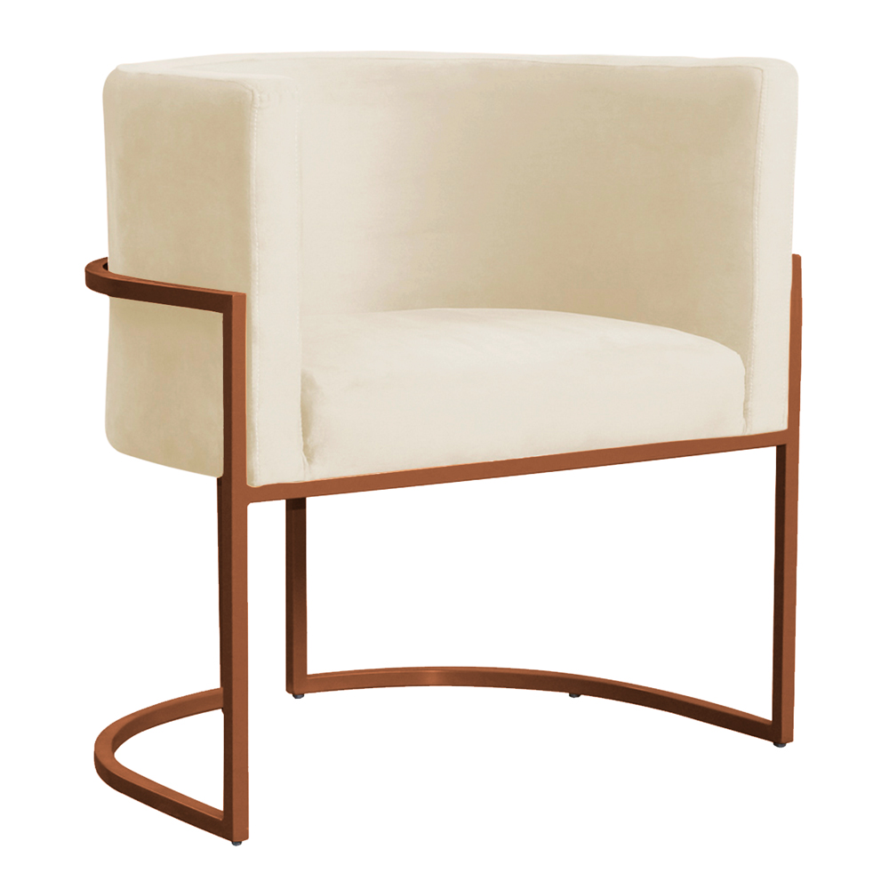 Poltrona Decorativa Luana Base Bronze Veludo Bege - Montanaris Decor