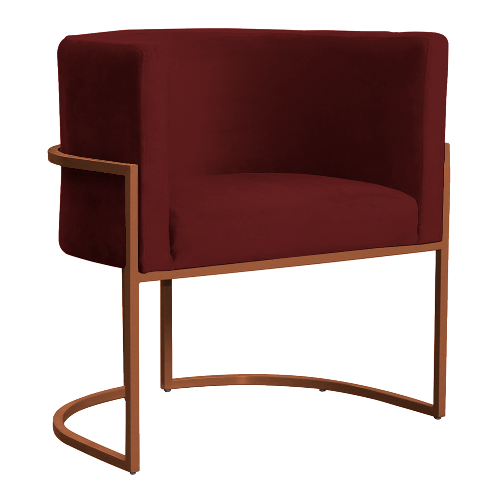 Poltrona Decorativa Luana Base Bronze Veludo Bordô - Montanaris Decor