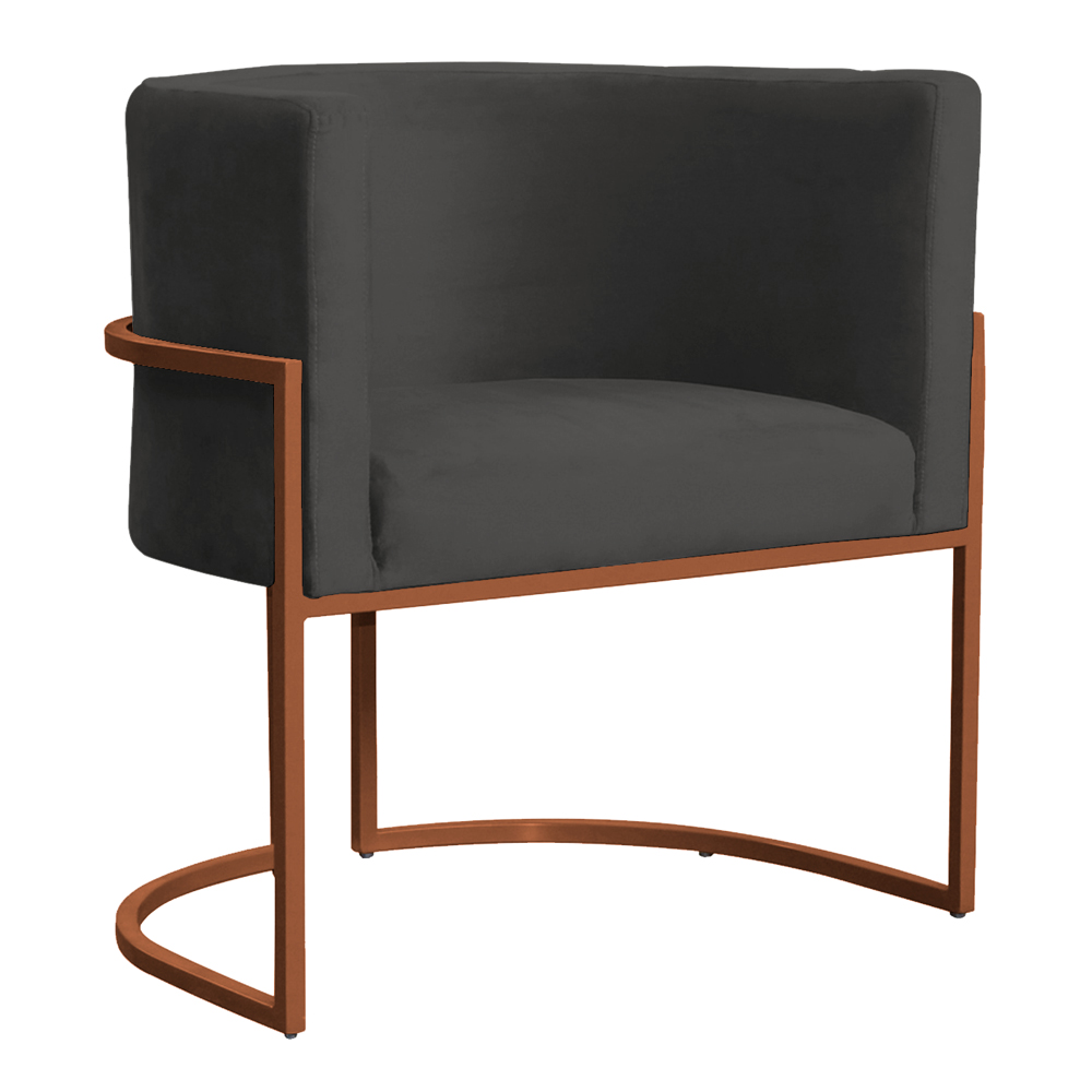 Poltrona Decorativa Luana Base Bronze Veludo Cinza - Montanaris Decor