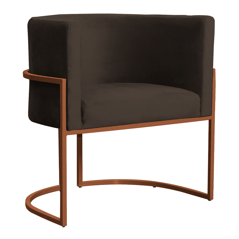 Poltrona Decorativa Luana Base Bronze Veludo Marrom - Montanaris Decor