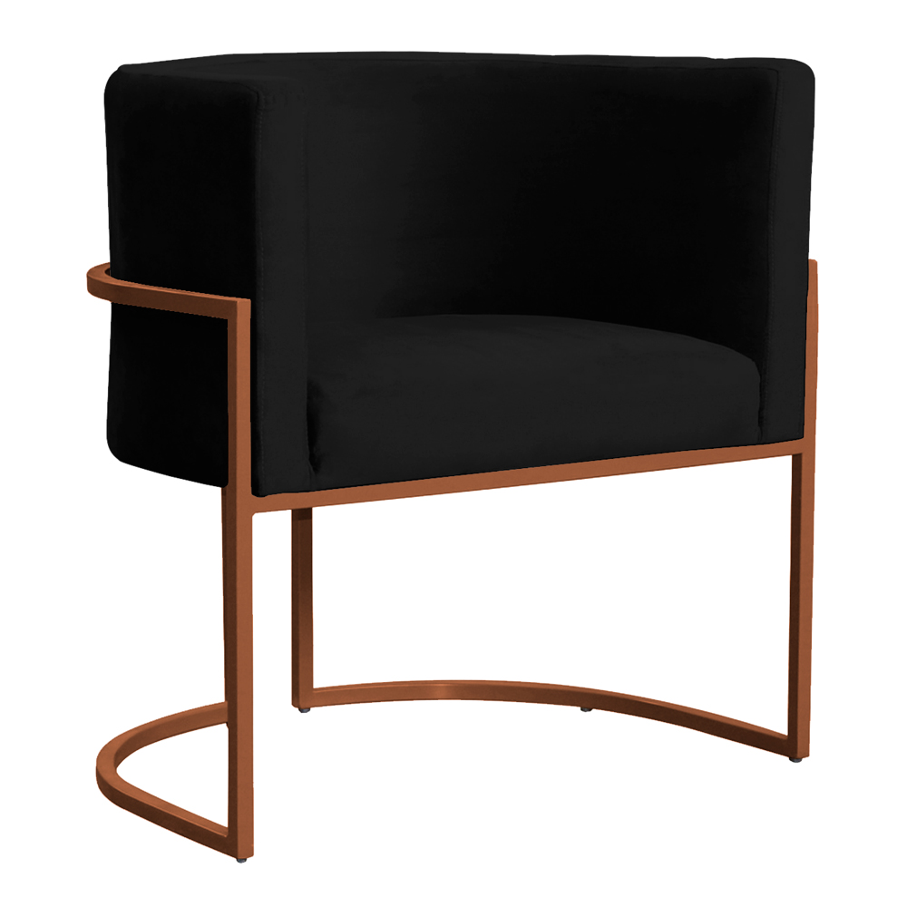 Poltrona Decorativa Luana Base Bronze Veludo Preto - Montanaris Decor