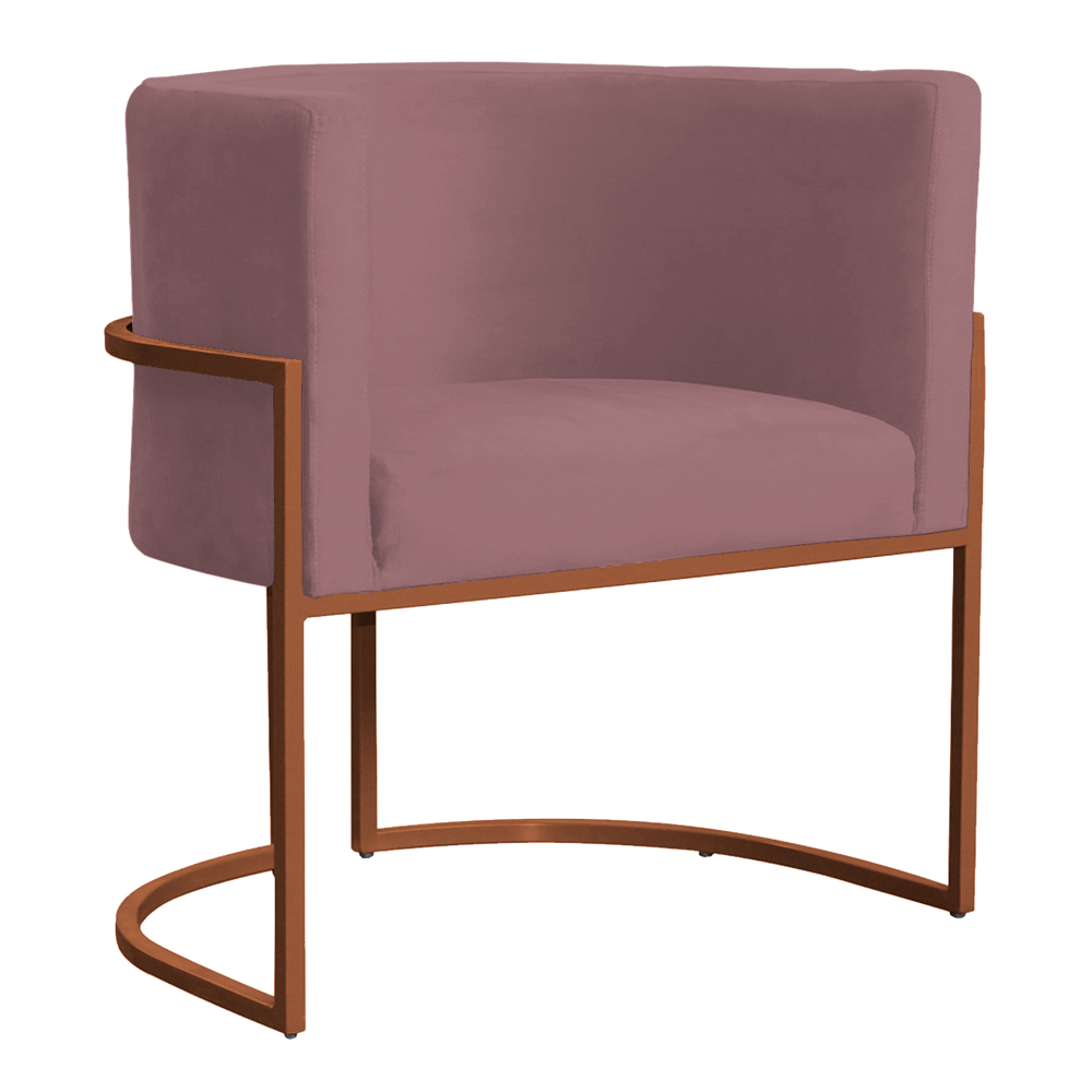 Poltrona Decorativa Luana Base Bronze Veludo Rosê - Montanaris Decor