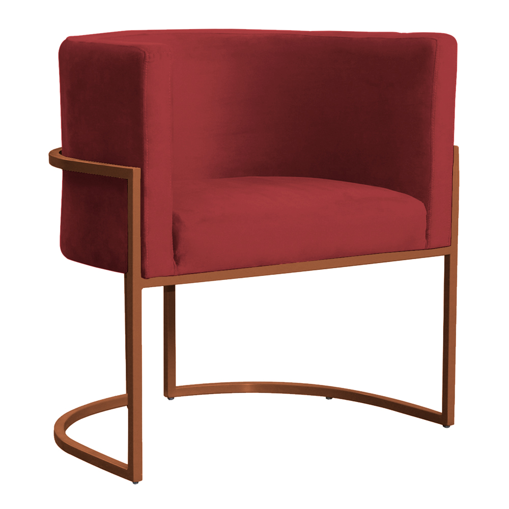 Poltrona Decorativa Luana Base Bronze Veludo Vermelho - Montanaris Decor