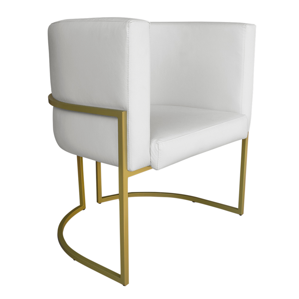 Poltrona Decorativa Luana Base Gold PU Branco - Montanaris Decor