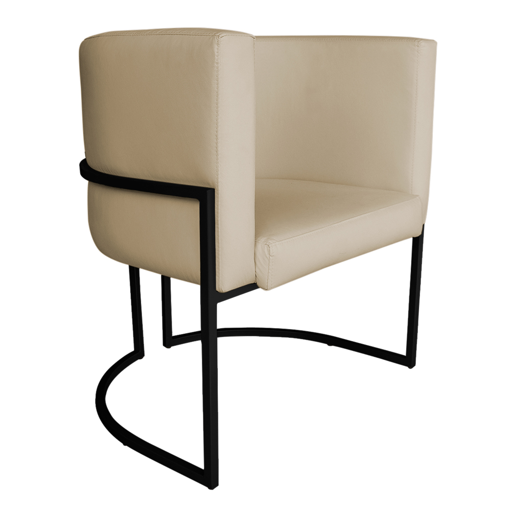 Poltrona Decorativa Luana Base Preta PU Bege - Montanaris Decor