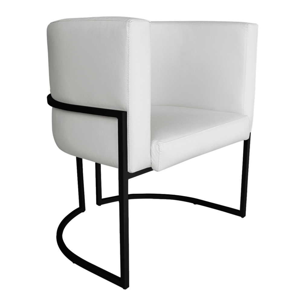 Poltrona Decorativa Luana Base Preta PU Branco - Montanaris Decor