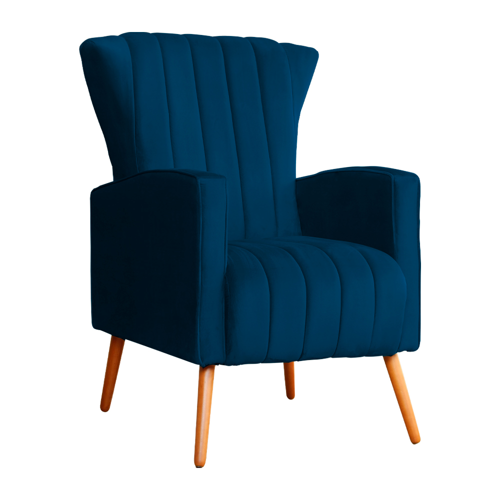 Poltrona Decorativa Melinda Veludo Azul Marinho - Montanaris Decor