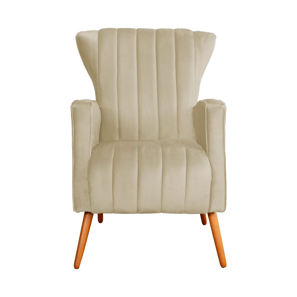 Poltrona Decorativa Melinda Veludo Bege - Montanaris Decor