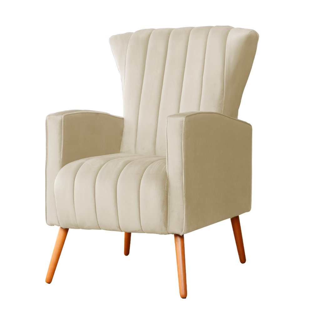Poltrona Decorativa Melinda Veludo Bege - Montanaris Decor