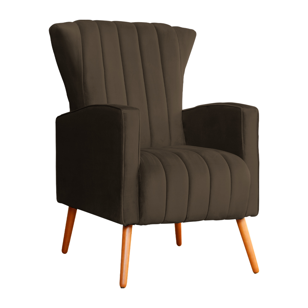 Poltrona Decorativa Melinda Veludo Marrom - Montanaris Decor